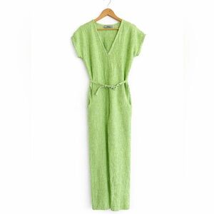 Rachel Comey Glinda Belted Short Sleeve Jumpsuit Green Bouclé Size 2